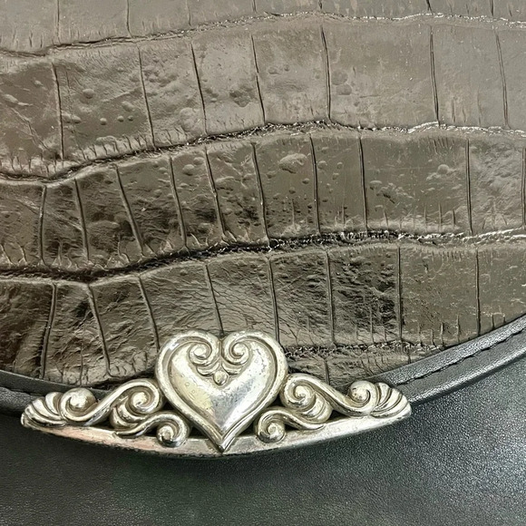 Brighton Black Leather Croc Crossbody Purse Handbag/Side Pocket Outside & Inside - Picture 6 of 11